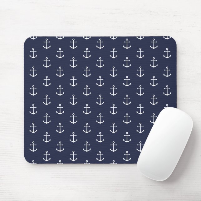 Nautical Navy Blue Anchor Pattern Mouse Pad (With Mouse)