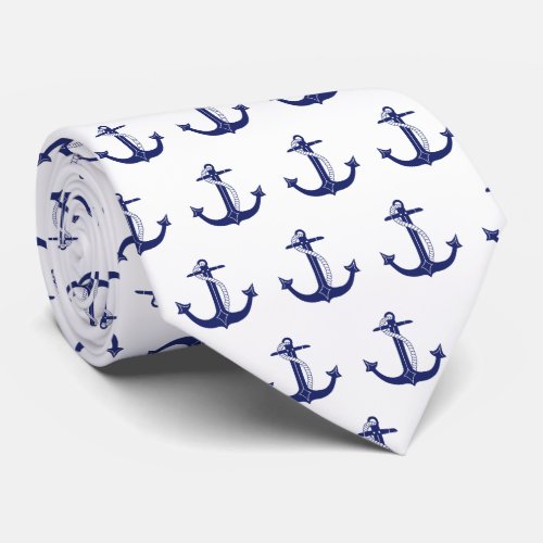 Nautical Navy Blue Anchor Pattern Neck Tie