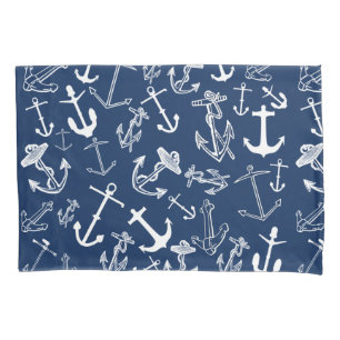 Nautical Navy Blue Anchor Pattern Pillow Case