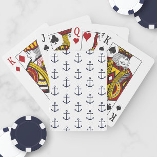 Nautical Navy Blue Anchor Pattern Poker Cards