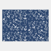 Nautical Navy Blue Anchor Pattern Wrapping Paper Sheets (Front 3)