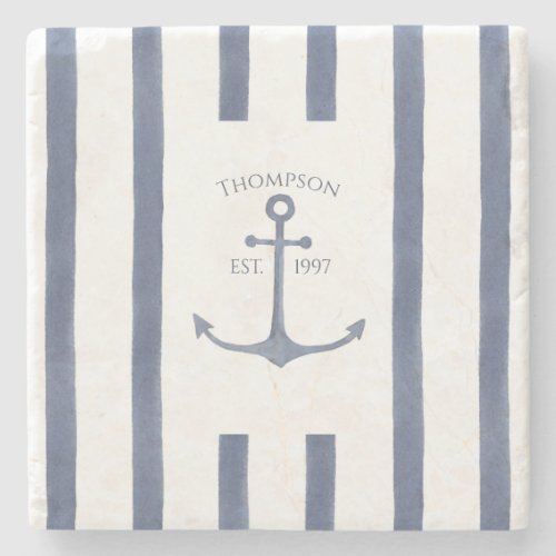 Nautical Navy Blue Anchor Personalized Coaster