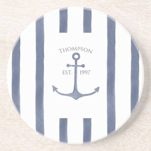 Nautical Navy Blue Anchor Personalized Coaster