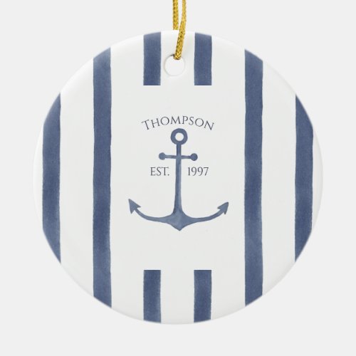 Nautical Navy Blue Anchor Personalized Coaster Ceramic Ornament