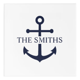 Nautical Navy Blue Anchor Personalized Family Name Acrylic Print