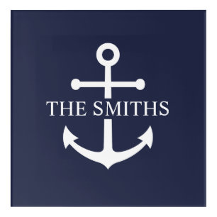 Nautical Navy Blue Anchor Personalized Family Name Acrylic Print
