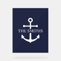 Nautical Navy Blue Anchor Personalized Family Name