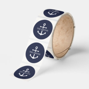 Nautical Navy Blue Anchor Personalized Family Name Classic Round Sticker