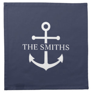 Nautical Navy Blue Anchor Personalized Family Name Cloth Napkin