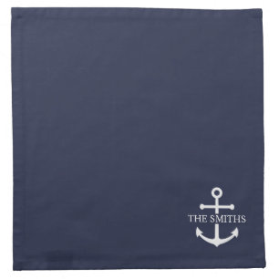 Nautical Navy Blue Anchor Personalized Family Name Cloth Napkin