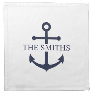 Nautical Navy Blue Anchor Personalized Family Name Cloth Napkin