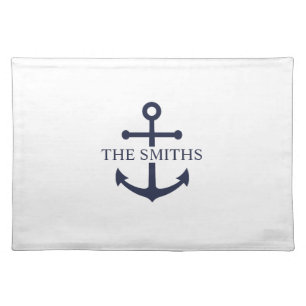 Nautical Navy Blue Anchor Personalized Family Name Cloth Placemat