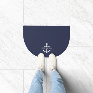 Nautical Navy Blue Anchor Personalized Family Name Doormat
