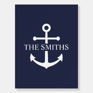 Nautical Navy Blue Anchor Personalized Family Name Foam Board
