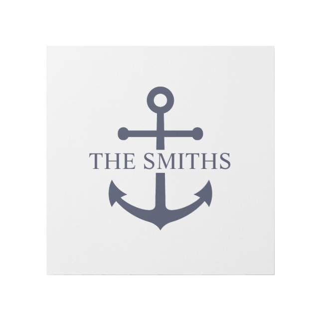 Nautical Navy Blue Anchor Personalized Family Name Gallery Wrap (Front)