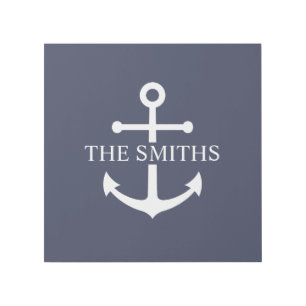 Nautical Navy Blue Anchor Personalized Family Name Gallery Wrap