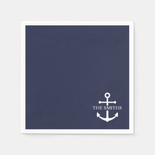Nautical Navy Blue Anchor Personalized Family Name Napkins