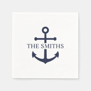 Nautical Navy Blue Anchor Personalized Family Name Napkins