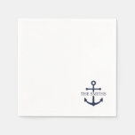 Nautical Navy Blue Anchor Personalized Family Name Napkins