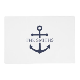 Nautical Navy Blue Anchor Personalized Family Name Placemat