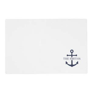 Nautical Navy Blue Anchor Personalized Family Name Placemat