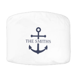 Nautical Navy Blue Anchor Personalized Family Name Pouf
