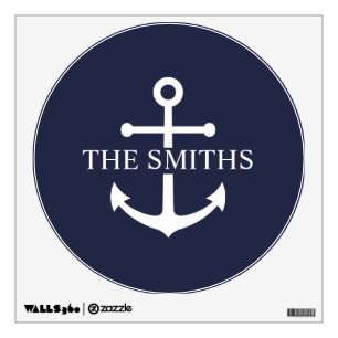 Nautical Navy Blue Anchor Personalized Family Name Wall Decal