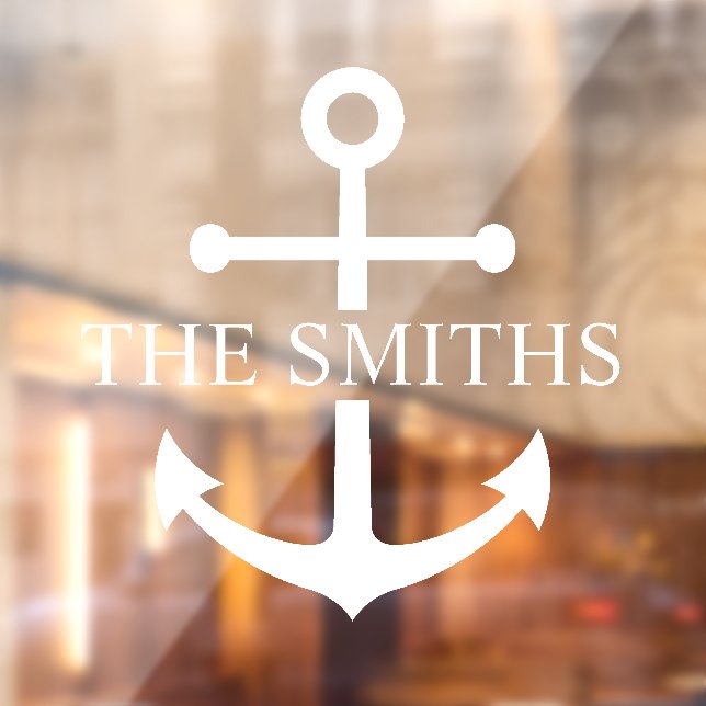 Nautical Navy Blue Anchor Personalized Family Name Window Cling (Sheet 2)