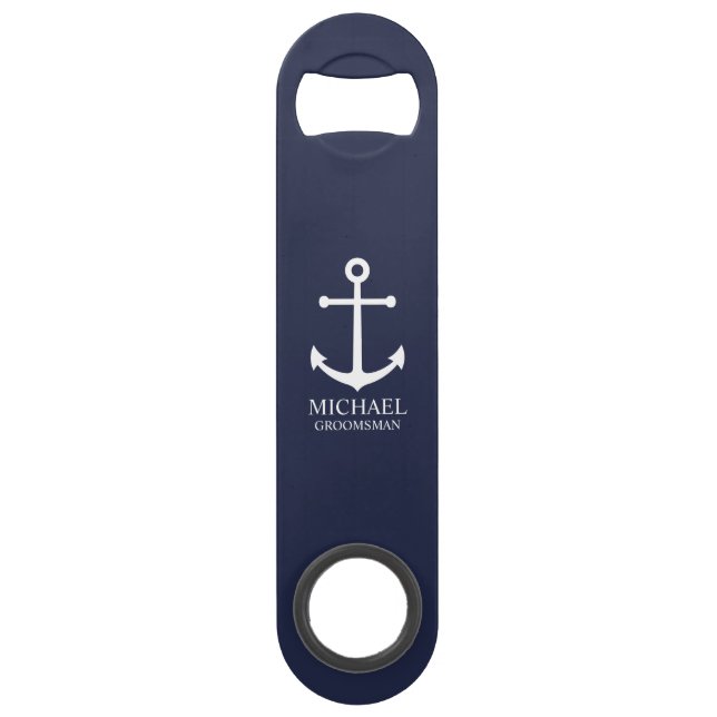 Nautical Navy Blue Anchor Personalized Groomsmen Bar Key (Front)