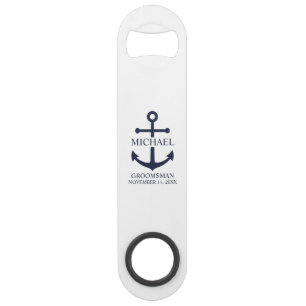 Nautical Navy Blue Anchor Personalized Groomsmen Bar Key