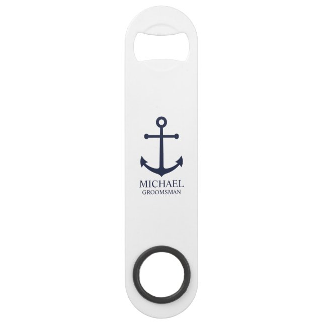 Nautical Navy Blue Anchor Personalized Groomsmen Bar Key (Front)