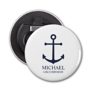 Nautical Navy Blue Anchor Personalized Groomsmen Bottle Opener