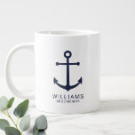 Nautical Navy Blue Anchor Personalized Groomsmen C Giant Coffee Mug<br><div class="desc">Modern Minimalist Nautical Navy Blue Anchor Personalized Groomsmen Mug featuring navy blue anchor and personalized groomsman's name with title in navy blue modern sans serif font style on white background. Also perfect for best man, father of the bride, ring bearer, maid of honor, flower girl, mother of the bride and...</div>