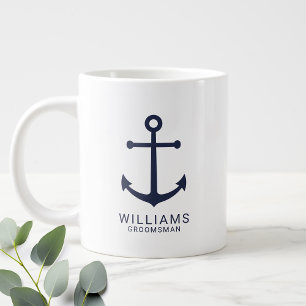 Nautical Navy Blue Anchor Personalized Groomsmen C Giant Coffee Mug