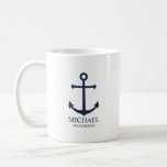 Nautical Navy Blue Anchor Personalized Groomsmen Coffee Mug<br><div class="desc">Nautical Personalized Groomsmen Mug
featuring navy blue anchor and personalized groomsman's name with title in navy blue classic serif font style on white background.

Also perfect for best man,  father of the bride and more.</div>