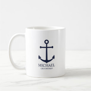 Nautical Navy Blue Anchor Personalized Groomsmen Coffee Mug