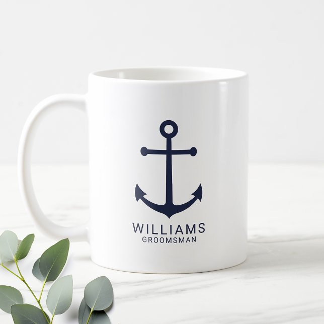 Nautical Navy Blue Anchor Personalized Groomsmen Coffee Mug (Creator Uploaded)