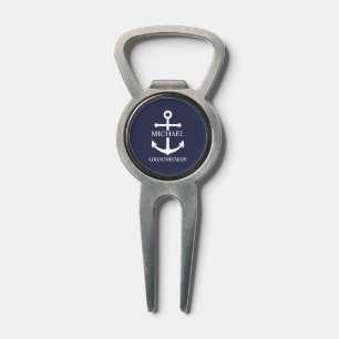 Nautical Navy Blue Anchor Personalized Groomsmen Divot Tool