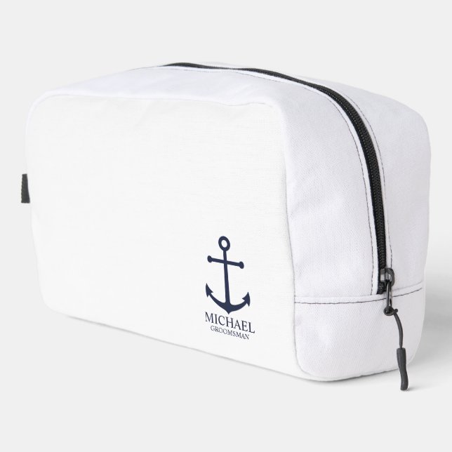 Nautical Navy Blue Anchor Personalized Groomsmen Dopp Kit (Right Corner)