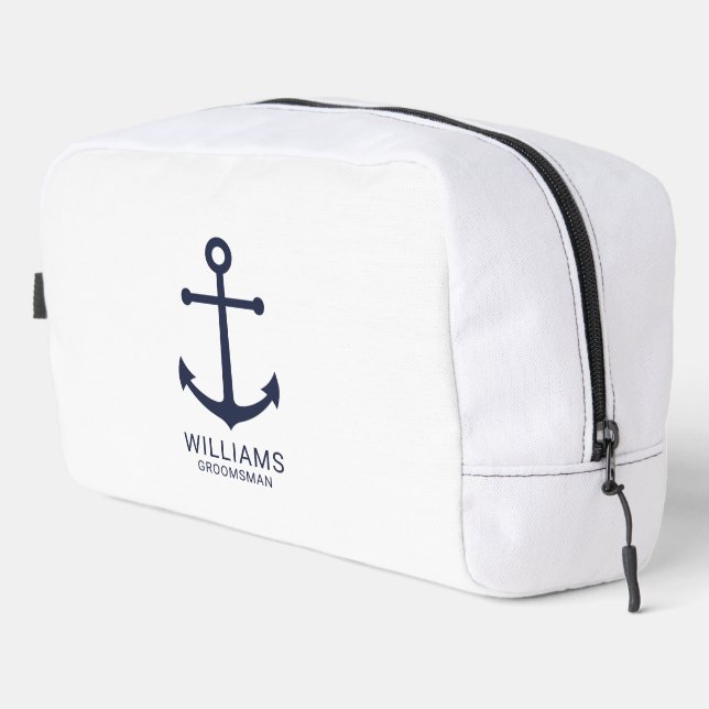 Nautical Navy Blue Anchor Personalized Groomsmen Dopp Kit (Right Corner)