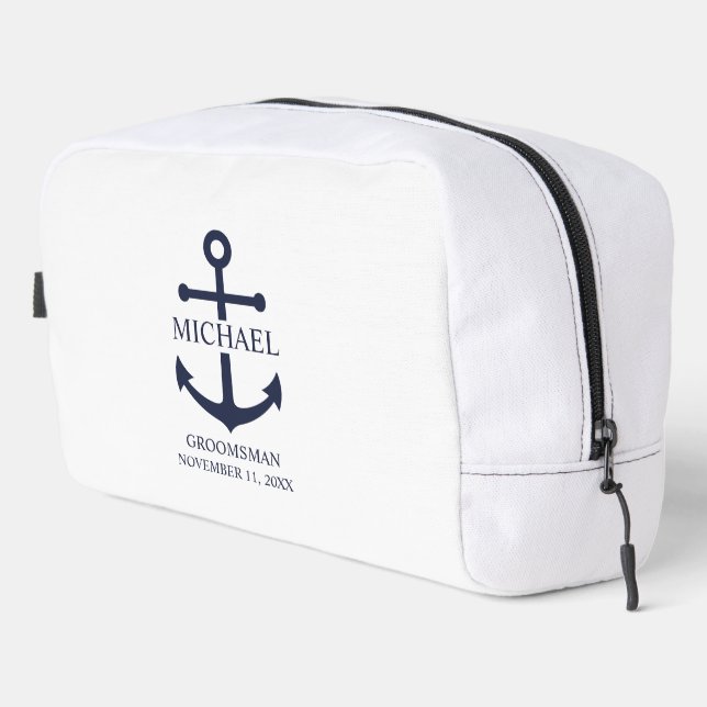 Nautical Navy Blue Anchor Personalized Groomsmen Dopp Kit (Right Corner)