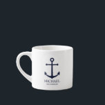 Nautical Navy Blue Anchor Personalized Groomsmen Espresso Cup<br><div class="desc">Nautical Personalized Groomsmen Gift
featuring navy blue anchor and personalized groomsman's name with title in navy blue classic serif font style on white background.

Also perfect for best man,  father of the bride and more.</div>