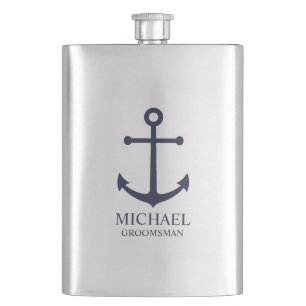 Nautical Navy Blue Anchor Personalized Groomsmen Flask