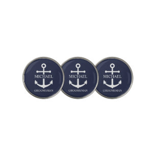 Nautical Navy Blue Anchor Personalized Groomsmen Golf Ball Marker