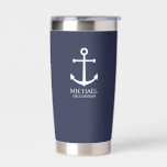 Nautical Navy Blue Anchor Personalized Groomsmen Insulated Tumbler<br><div class="desc">Nautical Personalized Groomsmen Gift
This design features white anchor and personalized groomsman's name with title in white classic serif font style on navy blue background.

Also perfect for best man,  father of the bride and more.</div>