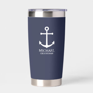Nautical Navy Blue Anchor Personalized Groomsmen Insulated Tumbler
