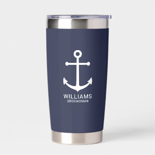 Nautical Navy Blue Anchor Personalized Groomsmen Insulated Tumbler