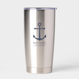 Nautical Navy Blue Anchor Personalized Groomsmen Insulated Tumbler