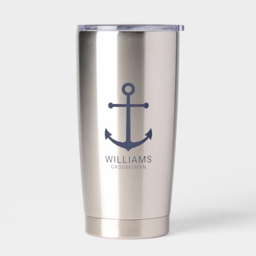 Nautical Navy Blue Anchor Personalized Groomsmen Insulated Tumbler