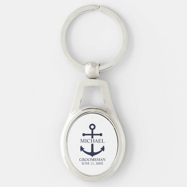 Nautical Navy Blue Anchor Personalized Groomsmen Keychain